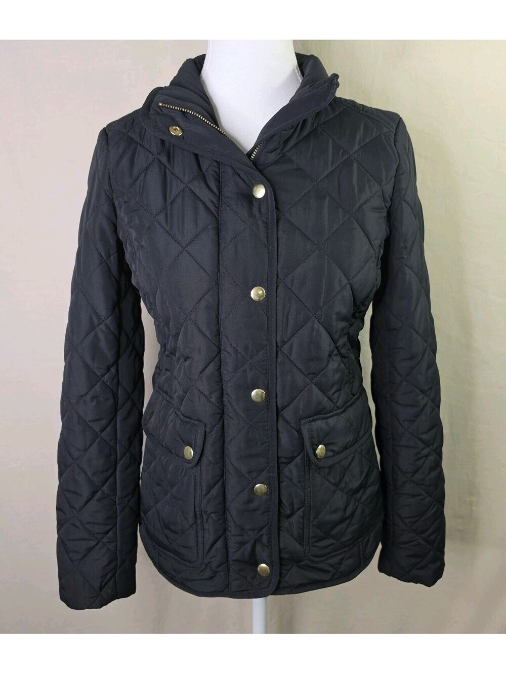 J. Crew Black Quilted Full Zip Snap Jacket Women's XS Gold Hardware